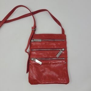 Hobo Crossbody Bag Purse Red Leather Zippers